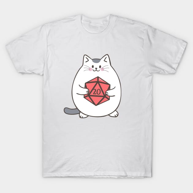 Fat Cat with Polyhedral D20 Dice T-Shirt by dungeonarmory